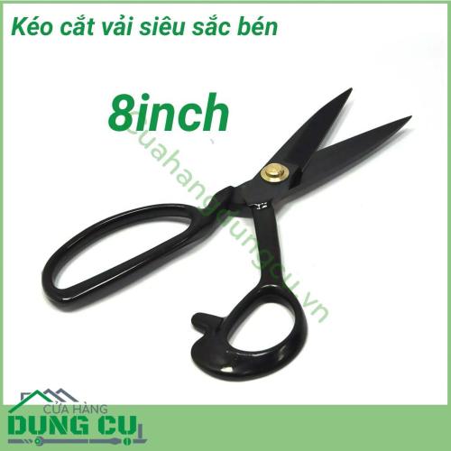 Kéo cắt vải siêu sắc bén 8 inch. Lưỡi sắc bén cắt không bị tưa vải, co rút. Lưỡi kéo thẳng và dài. Sử dụng trong thời gian dài không bị đau mỏi tay