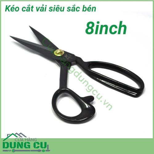 Kéo cắt vải siêu sắc bén 8 inch. Lưỡi sắc bén cắt không bị tưa vải, co rút. Lưỡi kéo thẳng và dài. Sử dụng trong thời gian dài không bị đau mỏi tay