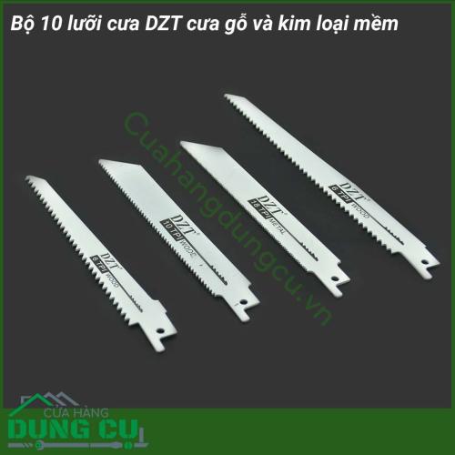 Bộ 10 lưỡi cưa kiếm đa năng DZT cưa gỗ và kim loại mềm chuyên dùng để cắt gỗ, ống nhựa, kim loại mềm như nhôm, đồng, kẽm...Giúp cho công việc cưa cắt các vật liệu trở nên nhanh chóng, sắc bén và an toàn mà không bị vỡ chi tiết...