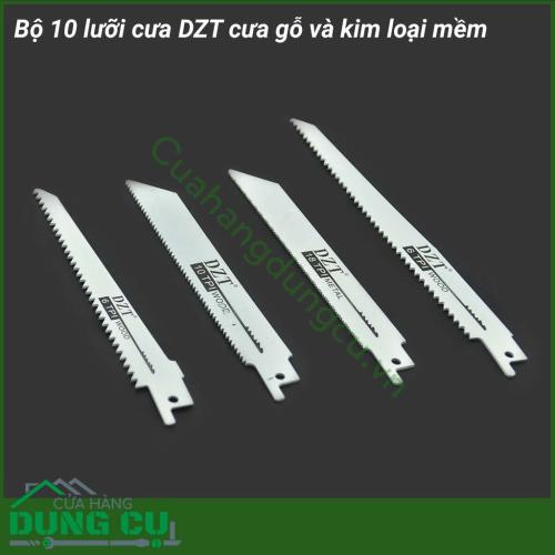 Bộ 10 lưỡi cưa kiếm đa năng DZT cưa gỗ và kim loại mềm chuyên dùng để cắt gỗ, ống nhựa, kim loại mềm như nhôm, đồng, kẽm...Giúp cho công việc cưa cắt các vật liệu trở nên nhanh chóng, sắc bén và an toàn mà không bị vỡ chi tiết...