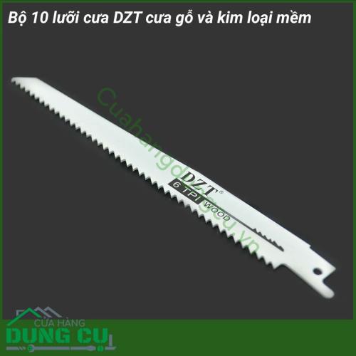 Bộ 10 lưỡi cưa kiếm đa năng DZT cưa gỗ và kim loại mềm chuyên dùng để cắt gỗ, ống nhựa, kim loại mềm như nhôm, đồng, kẽm...Giúp cho công việc cưa cắt các vật liệu trở nên nhanh chóng, sắc bén và an toàn mà không bị vỡ chi tiết...