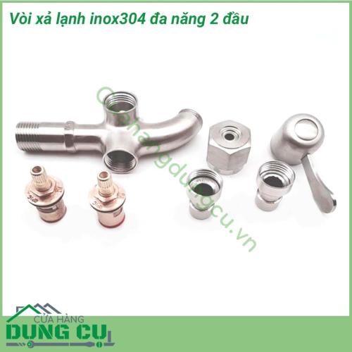 Vòi xả lạnh inox304 đa năng 2 đầu được sản xuất bằng inox SUS 304 nguyên khối bền đẹp, chắc chắn, không gỉ sét. Với một vẻ ngoài tinh tế, sang trọng, tay vòi vừa vặn, thuận tiện sử dụng.