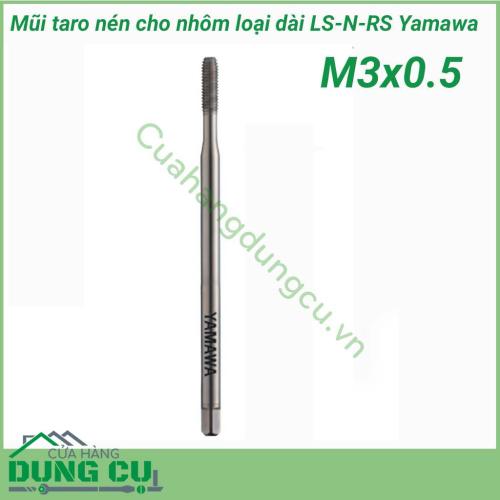 Mũi taro nén cho nhôm LS-N-RS G5 L-100 Yamawa M3x0.5 là mũi taro nén hay mũi taro ren ép loại dài, Yamawa có 2 loại dài 100mm và dài 150mm. Khi taro lỗ ren không sinh ra phoi như taro thông thường.