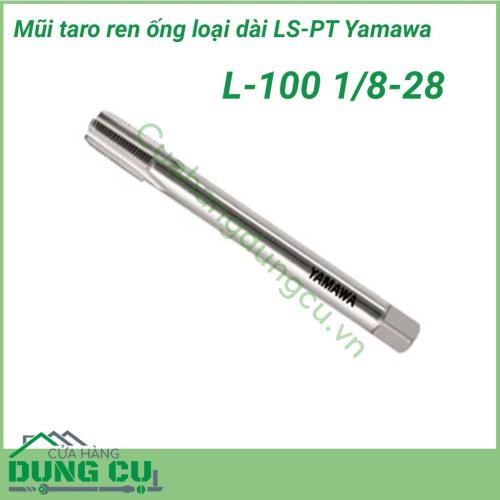 Mũi taro ren ống loại dài LS-PT L-100 Yamawa 1/8-28 dùng taro cho vật liệu thép carbon trung bình. Vật liệu làm taro là HSS-E gia công rất tốt thép các bon có độ cứng trung bình (S25~45C) và gia công tốt thép các bon có độ cứng thấp