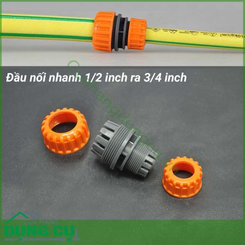 Đầu nối nhanh ống nước 1/2 inch ra 3/4 inch là sản phẩm không thể thiếu giúp lắp hệ thống tưới phù hợp với hầu hết các hộ gia đình. Với cơ chế siết chặt cút đảm bảo kết nối chặt chẽ, chính xác và hiệu quả với ống nước.