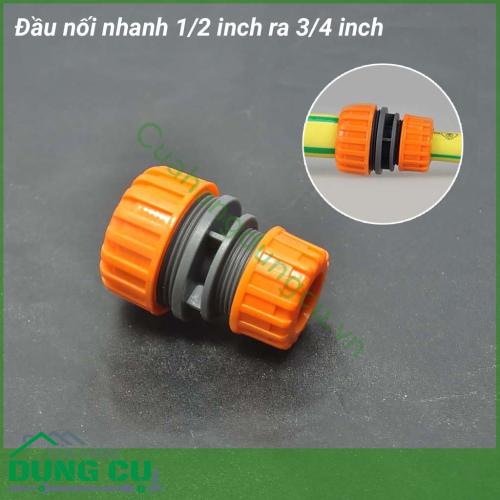 Đầu nối nhanh ống nước 1/2 inch ra 3/4 inch là sản phẩm không thể thiếu giúp lắp hệ thống tưới phù hợp với hầu hết các hộ gia đình. Với cơ chế siết chặt cút đảm bảo kết nối chặt chẽ, chính xác và hiệu quả với ống nước.