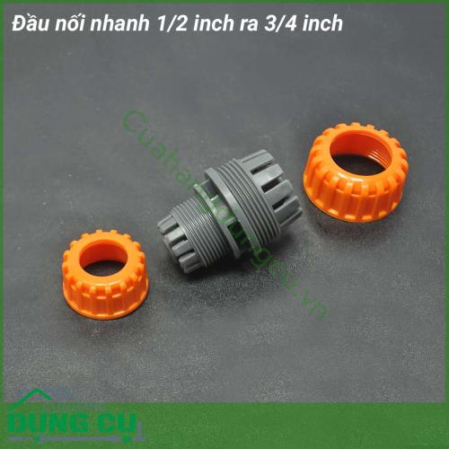 Đầu nối nhanh ống nước 1/2 inch ra 3/4 inch là sản phẩm không thể thiếu giúp lắp hệ thống tưới phù hợp với hầu hết các hộ gia đình. Với cơ chế siết chặt cút đảm bảo kết nối chặt chẽ, chính xác và hiệu quả với ống nước.