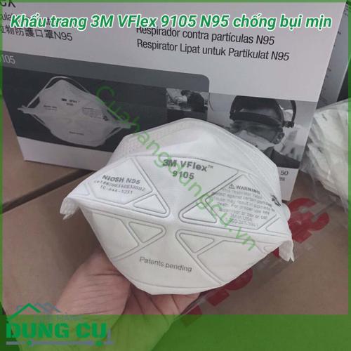 Khẩu trang 3M VFlex 9105 N95 chống bụi và virus là sản phẩm khẩu trang cao cấp đến từ thương hiệu 3M. Sản phẩm khẩu trang N95 9105 với khả năng lọc được hạt hạt PM siêu nhỏ, lọc được mùi khó khó chịu, lọc được cả vi khuẩn virut gây hại đến sức khỏe