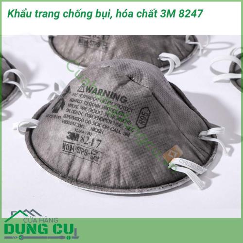 Khẩu trang chống bụi, hóa chất 3M 8247 một lựa chọn hỗ trợ bảo vệ sức khỏe không thể bỏ qua. Đặc biệt đây chính là khẩu trang đạt chuẩn có thể ngăn ngừa Virus Corona Covid-19 và người thường xuyên tiếp xúc với môi trường nhiều khói bụi, mùi, ô nhiễm…