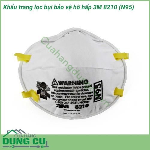 Khẩu trang lọc bụi bảo vệ hô hấp 3M 8210 (N95) có khả năng chống bụi tối thiểu 95% các loại bụi mịn có kích thước khoảng 0.3 micron. Được thiết kế phù hợp cho đa dạng các khuôn mặt