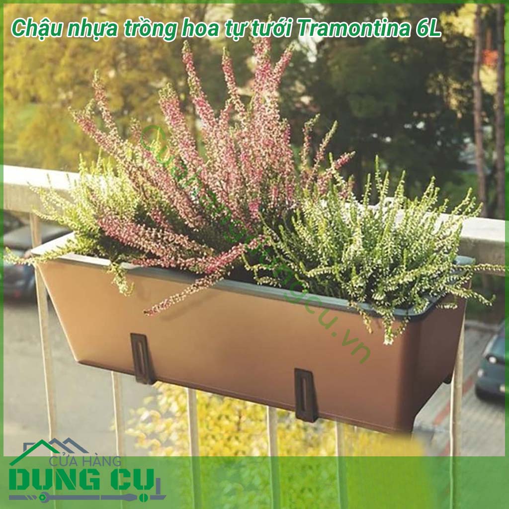 Chậu nhựa trồng hoa tự tưới Tramontina 6L được làm bằng nhựa polypropylene cao cấp chịu lực, chống tia cực tím với tuổi thọ cao hơn, chống phai màu và thiết kế vô cùng đẹp mắt.