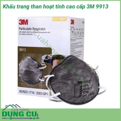 Khẩu trang than hoạt tính cao cấp 3M 9913 lọc bụi siêu mịn 2.5. Được thiết kế nhằm bảo vệ hệ hô hấp người lao động khi làm việc trong môi trường nhiều khói bụi, ô nhiễm, các loại hơi hữu cơ, bụi dầu, hơi sơn, bụi gỗ…