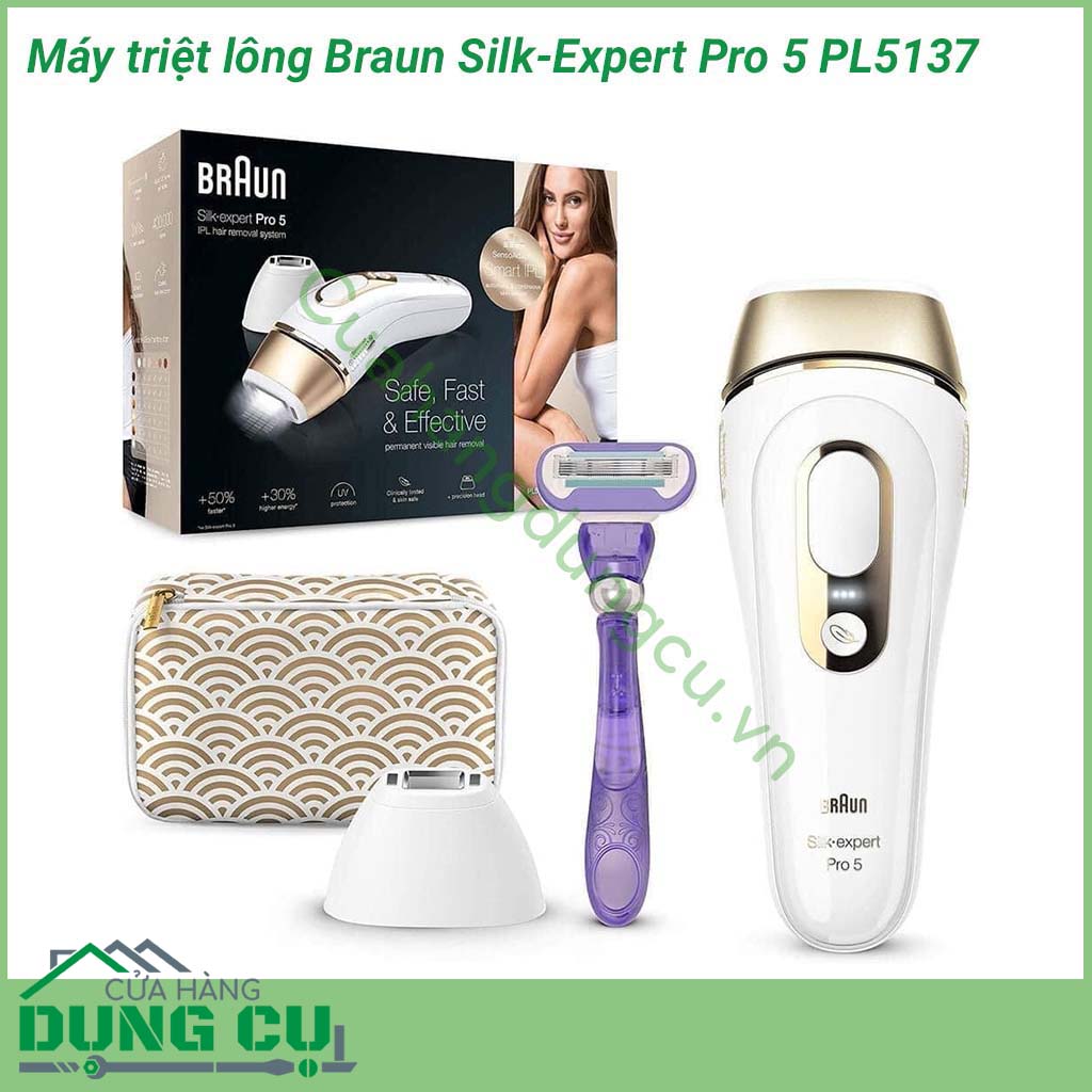 Máy triệt lông Braun Silk-Expert Pro 5 PL5137 sử dụng công nghệ IPL an toàn, nhanh nhất và hiệu quả nhất từ ​​Braun để triệt lông vĩnh viễn