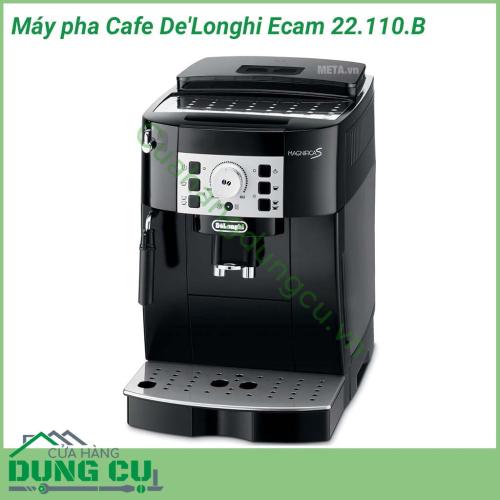 Máy pha Cafe De'Longhi Ecam 22.110.B có công suất 1450W dung tích 1.8 lít. Máy có thể sử dụng cà phê bột và hạt, có thể pha cùng lúc 2 tách cà phê, cối xay êm với 13 cấp độ điều chỉnh.