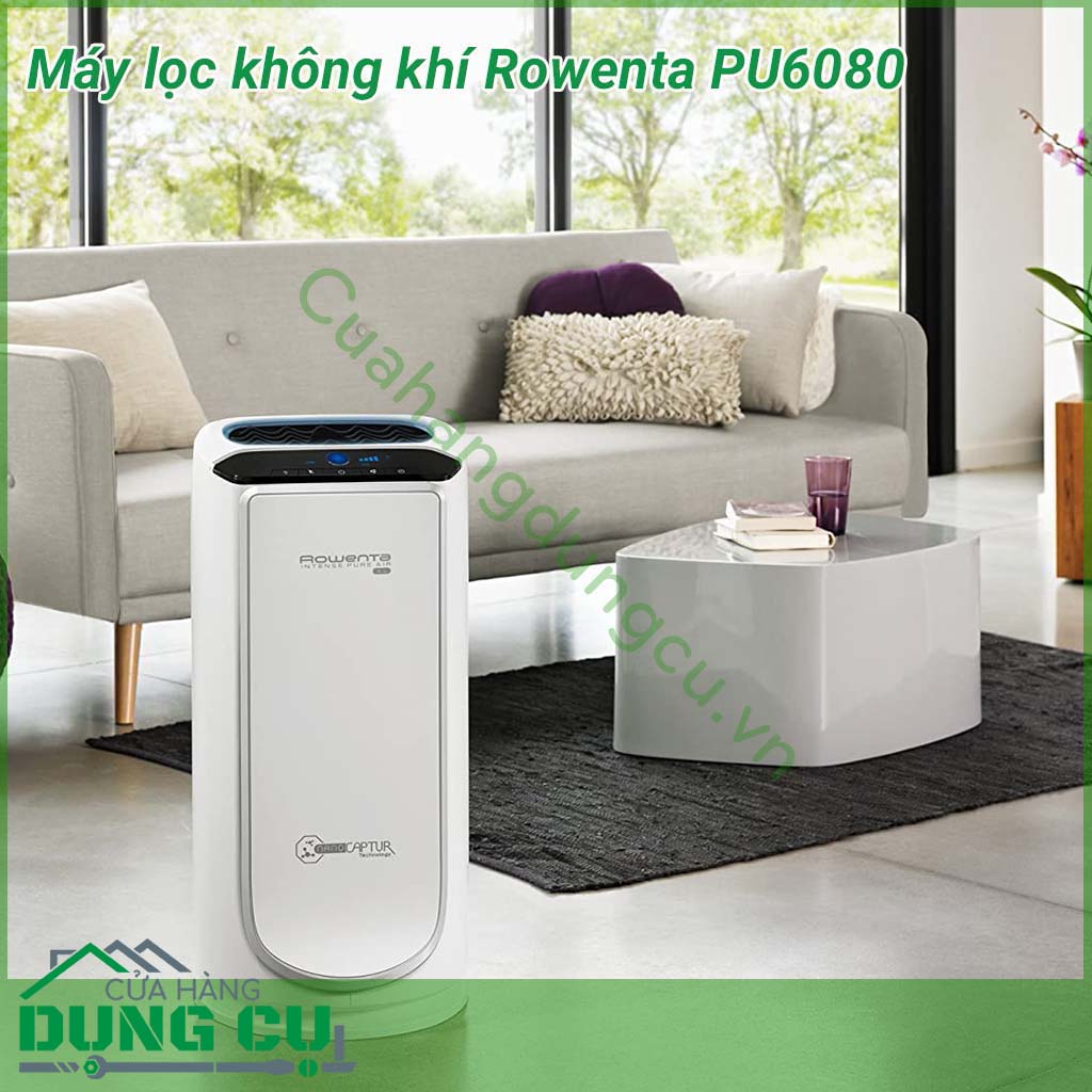 Máy lọc không khí Rowenta PU6080 dòng cao cấp 4 màng lọc, dùng được cho phòng lên đến 140m2, giúp làm sạch 99,95% không khí cũng quanh căn phòng của bạn. Khử sạch nấm mốc, mùi khói bụi, thuốc lá, loại sạch các tác nhân gây dị ứng qua 4 màng lọc: