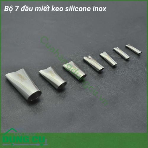 Bộ 7 đầu miết keo silicone inox cho đường keo đẹp, không mất nhiều thời gian. Chất liệu inox chống mài mòn, sử dụng lâu dài và khá bền