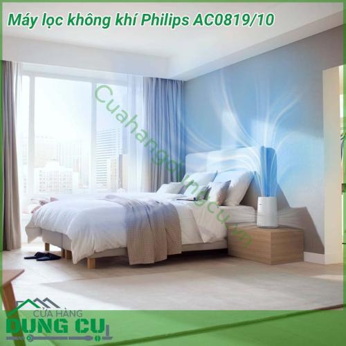 Máy lọc không khí Philips AC0819/10 thiết kế hiện đại, loại bỏ 99,97% các chất gây dị ứng trong không khí. Lưu lượng lọc CADR hạt: 190 m³/h. Sản phẩm phù hợp với phòng kích thước lên tới 49 mét vuông.