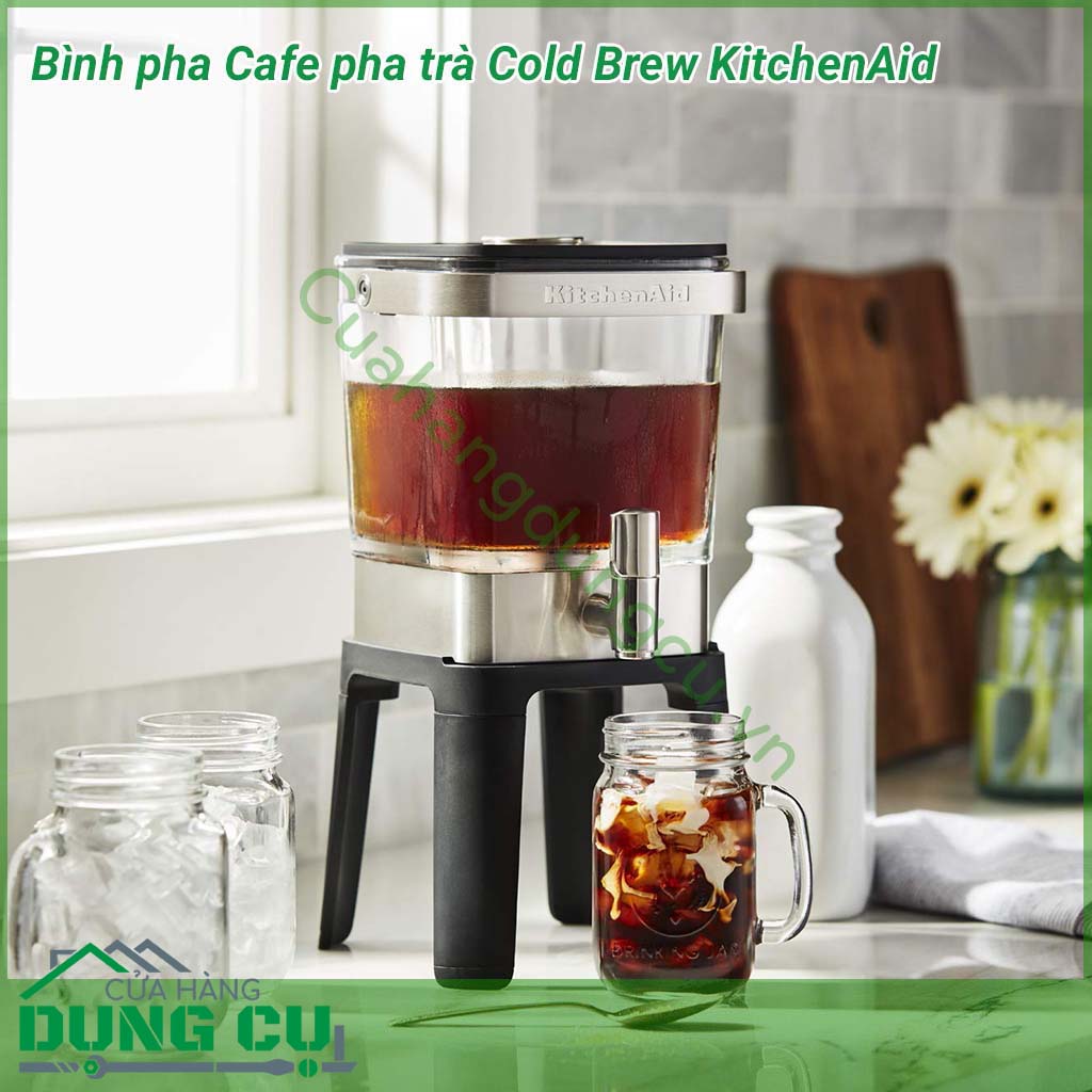 Bình pha cà phê pha trà Cold Brew KitchenAid có thể pha trà, hãm linh chi, diệp hạ châu hoặc ngâm hoa quả detox thanh lọc cơ thể. Bình pha dung tích 1140ml, nhỏ gọn, để trong tủ lạnh vừa xinh