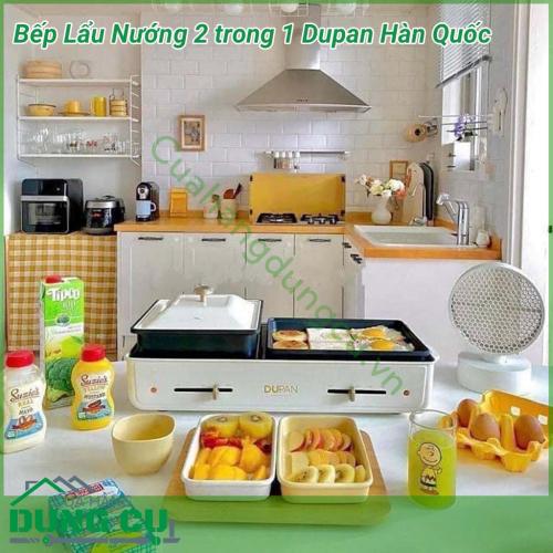 Bếp lẩu nướng 2 trong 1 Dupan Hàn Quốc một chiếc nồi đa năng cho cả gia đình: vừa dùng nấu lẩu vừa nướng đồ ăn. Chất liệu an toàn, công nghệ thiết kế chắc chắn, đẹp, tinh tế. Lòng nồi đá hoa cương: chống dính, chống khét, chống trầy xước độc hại.