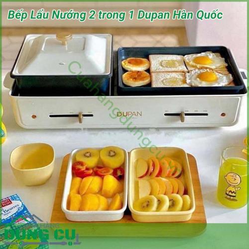 Bếp lẩu nướng 2 trong 1 Dupan Hàn Quốc một chiếc nồi đa năng cho cả gia đình: vừa dùng nấu lẩu vừa nướng đồ ăn. Chất liệu an toàn, công nghệ thiết kế chắc chắn, đẹp, tinh tế. Lòng nồi đá hoa cương: chống dính, chống khét, chống trầy xước độc hại.