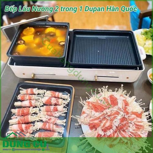 Bếp lẩu nướng 2 trong 1 Dupan Hàn Quốc một chiếc nồi đa năng cho cả gia đình: vừa dùng nấu lẩu vừa nướng đồ ăn. Chất liệu an toàn, công nghệ thiết kế chắc chắn, đẹp, tinh tế. Lòng nồi đá hoa cương: chống dính, chống khét, chống trầy xước độc hại.