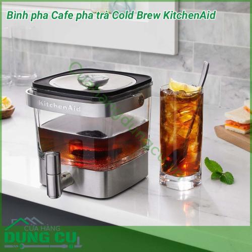 Bình pha cà phê pha trà Cold Brew KitchenAid có thể pha trà, hãm linh chi, diệp hạ châu hoặc ngâm hoa quả detox thanh lọc cơ thể. Bình pha dung tích 1140ml, nhỏ gọn, để trong tủ lạnh vừa xinh