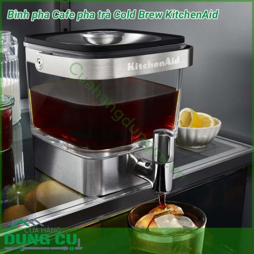 Bình pha cà phê pha trà Cold Brew KitchenAid có thể pha trà, hãm linh chi, diệp hạ châu hoặc ngâm hoa quả detox thanh lọc cơ thể. Bình pha dung tích 1140ml, nhỏ gọn, để trong tủ lạnh vừa xinh