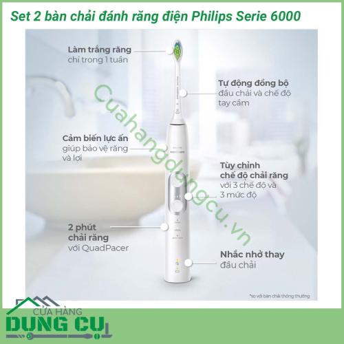 Bàn chải đánh răng điện Philips Series 6000 sẽ giúp mang đến cho người dùng một hàm răng trắng sáng. Với thiết kế sang trọng, cùng công nghệ mới nhất sẽ giúp mọi người có thể nhẹ nhàng làm sạch mảng bám của kẻ răng, giúp răng có thể trắng khỏe