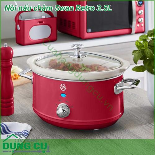 Nồi nấu chậm Swan Retro 3.5L thích hợp cho các món hầm nấu chậm và nấu với nhiệt độ thấp vừa phải như các món kho (cá kho, thịt kho, bò kho...), giả cầy, bò sốt vang, bắp bò luộc mắm xả, gà quay nguyên con, các món cháo hoặc súp...