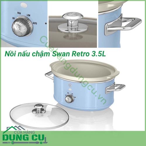 Nồi nấu chậm Swan Retro 3.5L thích hợp cho các món hầm nấu chậm và nấu với nhiệt độ thấp vừa phải như các món kho (cá kho, thịt kho, bò kho...), giả cầy, bò sốt vang, bắp bò luộc mắm xả, gà quay nguyên con, các món cháo hoặc súp...