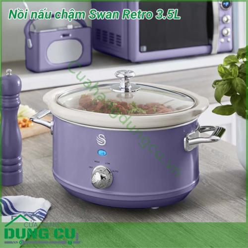 Nồi nấu chậm Swan Retro 3.5L thích hợp cho các món hầm nấu chậm và nấu với nhiệt độ thấp vừa phải như các món kho (cá kho, thịt kho, bò kho...), giả cầy, bò sốt vang, bắp bò luộc mắm xả, gà quay nguyên con, các món cháo hoặc súp...