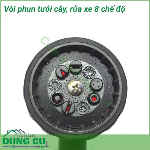 Vòi tưới cây, rửa xe đa năng 8 chế độ với 8 kiểu phun khác nhau phù hợp với nhiều loại cây trồng, có thể điều chỉnh được lưu lượng nước khi tưới. Đây sẽ là sự lựa chọn hoàn hảo để giúp cho việc chăm sóc cây trong khu vườn của bạn dễ dàng hơn.