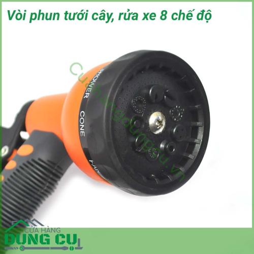 Vòi tưới cây, rửa xe đa năng 8 chế độ với 8 kiểu phun khác nhau phù hợp với nhiều loại cây trồng, có thể điều chỉnh được lưu lượng nước khi tưới. Đây sẽ là sự lựa chọn hoàn hảo để giúp cho việc chăm sóc cây trong khu vườn của bạn dễ dàng hơn.