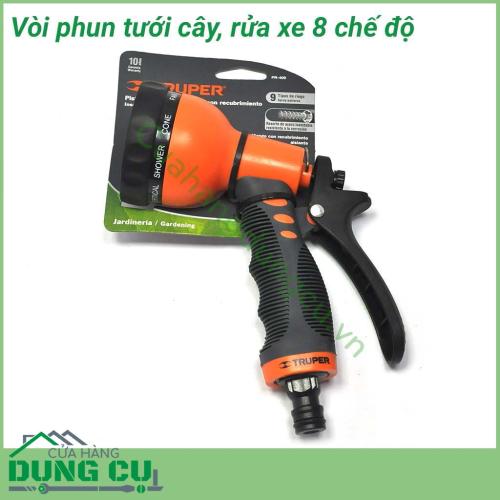 Vòi tưới cây, rửa xe đa năng 8 chế độ với 8 kiểu phun khác nhau phù hợp với nhiều loại cây trồng, có thể điều chỉnh được lưu lượng nước khi tưới. Đây sẽ là sự lựa chọn hoàn hảo để giúp cho việc chăm sóc cây trong khu vườn của bạn dễ dàng hơn.