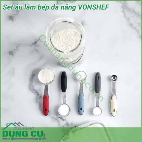 Set âu làm bếp đa năng VONSHEF được làm bằng inox cao cấp không gỉ, đế silicon chống trượt, nắp nhựa kín giúp bảo quản thực phẩm rất tốt