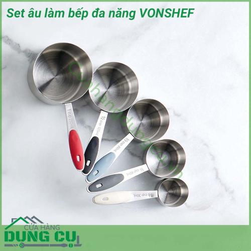 Set âu làm bếp đa năng VONSHEF được làm bằng inox cao cấp không gỉ, đế silicon chống trượt, nắp nhựa kín giúp bảo quản thực phẩm rất tốt