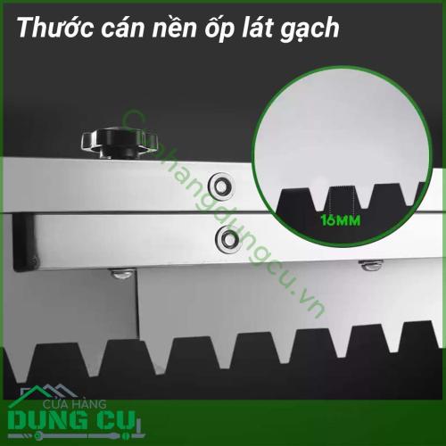 Thước cán nền lát gạch được thiết kế thông minh, sáng tạo có thể gấp gọn giúp dễ dàng mang theo. Thước cán nền giúp lát gạch nền dễ dàng với gạch lát tối đa 80cm. Sản phẩm có Nivo lấy thăng bằng giúp lát gạch phẳng hoặc tạo dốc dễ dàng.