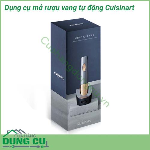 Dụng cụ mở nắp rượu vang tự động Cuisinart Thiết kế thanh lịch, kiểu dáng đẹp, không dây với điểm nhấn bằng thép không gỉ. Mở tối đa 80 chai trong một lần sạc, sạc lại nhanh chóng