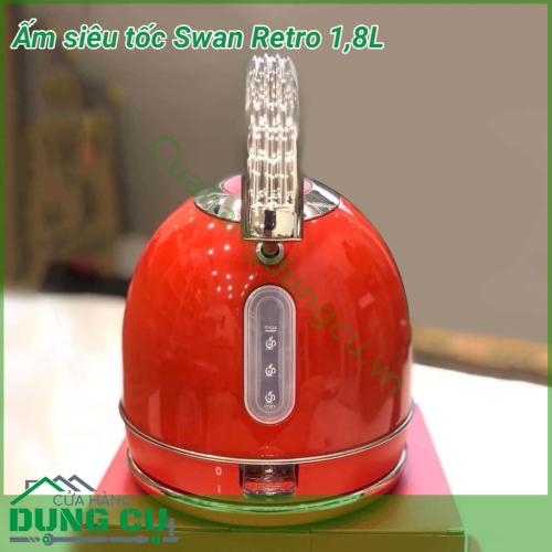 Ấm siêu tốc Swan Retro 1,8L thiết kế theo phong cách Retro với màu đỏ rực rỡ tuyệt đẹp, các chi tiết mạ crom sáng bóng tạo nên những nét chấm phá thật hoàn hảo. Ấm hoạt động mạnh mẽ và bền bỉ với thời gian, được chế tạo để sử dụng trong nhiều năm.