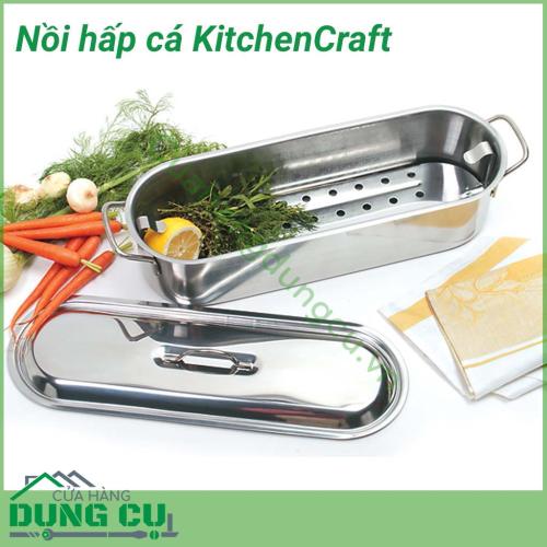 Nồi hấp cá Kitchen Craft được làm bằng chất liệu thép Cromagran không gỉ cao cấp, dầy dặn, bóng đẹp. Chúng ta có thể bày biện luôn thực phẩm ngay trên bàn ăn (sau khi hấp xong) mà không cần phải đặt cá lên đĩa