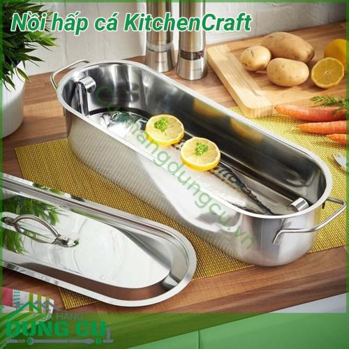 Nồi hấp cá Kitchen Craft được làm bằng chất liệu thép Cromagran không gỉ cao cấp, dầy dặn, bóng đẹp. Chúng ta có thể bày biện luôn thực phẩm ngay trên bàn ăn (sau khi hấp xong) mà không cần phải đặt cá lên đĩa