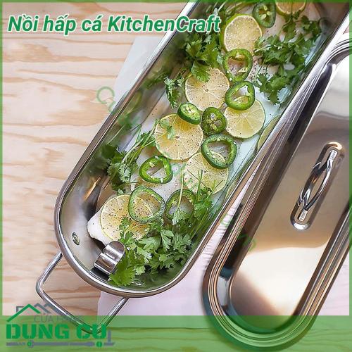 Nồi hấp cá Kitchen Craft được làm bằng chất liệu thép Cromagran không gỉ cao cấp, dầy dặn, bóng đẹp. Chúng ta có thể bày biện luôn thực phẩm ngay trên bàn ăn (sau khi hấp xong) mà không cần phải đặt cá lên đĩa