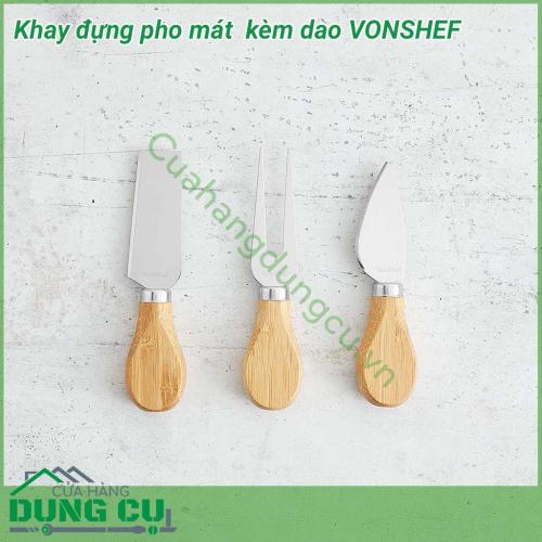 Khay đựng pho mát gấp gọn kèm dao chuyên dụng Vonshef được làm từ 100% gỗ tre tự nhiên, bền,cứng  dễ sử dụng. Thiết kế hiện đại với 3 tầng riêng biệt, khay đựng dao