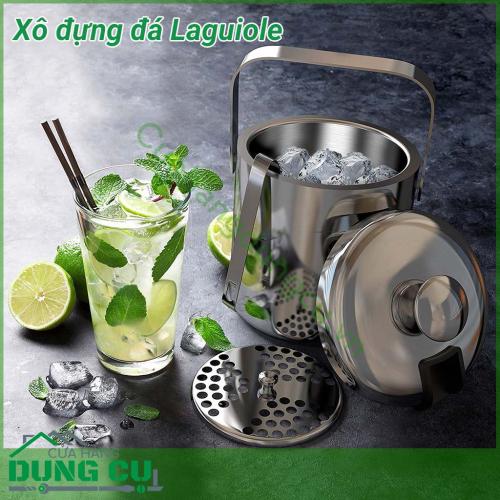 Xô đựng đá Laguiole chất liệu inox dày dặn, vỏ 2 lớp nên giữ đá k tan trong nhiều giờ, có nắp đậy kín và thêm 1 kẹp gắp đá xinh xinh. Thêm quai xách nên di chuyển rất tiện lợi.