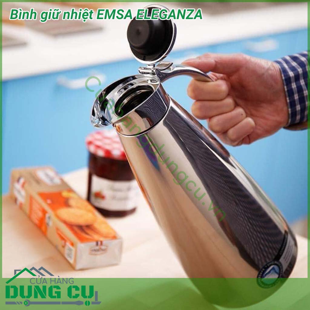 Bình giữ nhiệt EMSA ELEGANZA 1L với chất liệu thép không gỉ 2 lớp và được ngăn cách bởi chân không đảm bảo hiệu suất cách nhiệt tối ưu. Bình có khả năng giữ nóng lên tới 12 giờ hoặc giữ lạnh lên tới 24 giờ.