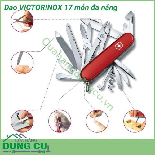 Dao gấp đa năng 17 món Victorinox có rất nhiều chức năng hữu ích, tiện dụng như: mở nút chai, mở bia, kéo, dao, tuốc vít, kìm.... hầu như đáp ứng được yêu cầu thiết thực hàng ngày