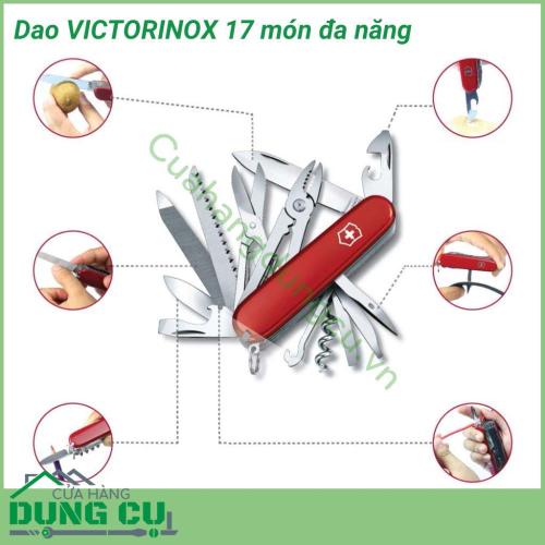 Dao gấp đa năng 17 món Victorinox có rất nhiều chức năng hữu ích, tiện dụng như: mở nút chai, mở bia, kéo, dao, tuốc vít, kìm.... hầu như đáp ứng được yêu cầu thiết thực hàng ngày