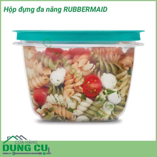 Hộp đựng đa năng 42 món Rubbermaid nhựa crystal chống trầy xước cực tốt. Hộp nắp kín chân không, hoàn toàn không hở khí giúp thực phẩm tươi và giữ mùi vị được lâu hơn. Hộp cực kỳ an toàn khi sử dụng cho lò vi sóng và máy rửa chén.