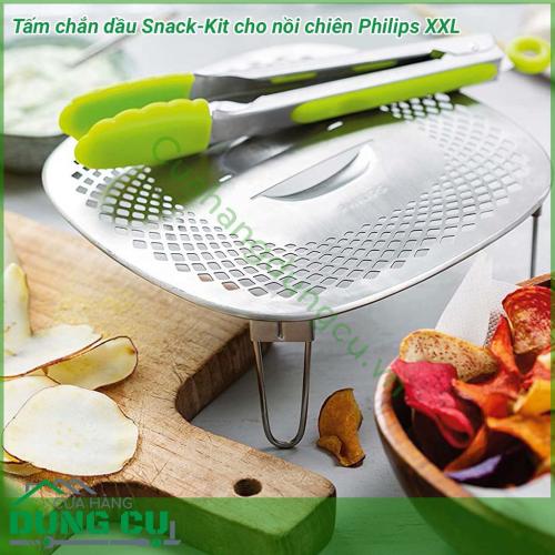 Tấm chắn dầu Snack-Kit cho nồi chiên Philips XXL thiết kế thông minh ngăn phần lớn dầu mỡ, vụn thức ăn bắn lên phía trên, có thể gấp gọn lại khi không dùng.