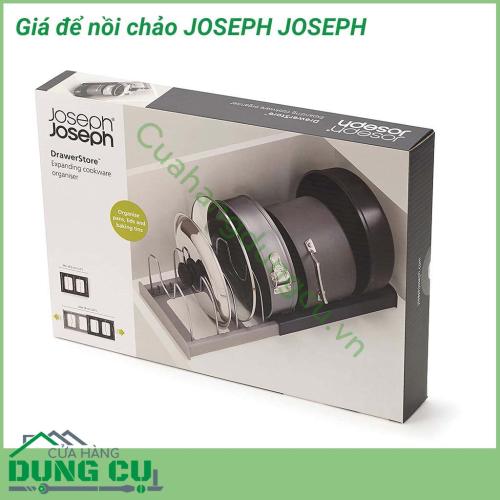 Giá để nồi chảo JOSEPH JOSEPH hoàn hảo để lưu trữ nhiều loại chảo, vung và khay nướng. Giá để nồi chảo bao gồm 1 khung điều chỉnh và 10 bộ chia dây chống xước có thể điều chỉnh với các khe tay cầm chảo